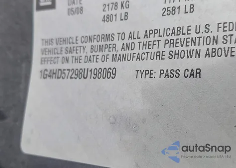 2008 Buick Lucerne Cxl from USA, damaged, VIN 1G4HD57298U198069